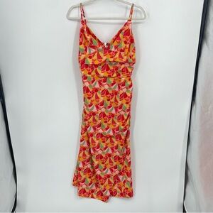 Moonsea Maxi Dress red floral geometric Sz L